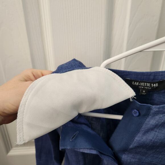 Lafayette 148 New York Linen Tunic Top S Padded Shoulders Quiet Luxury Classic - Picture 6 of 8